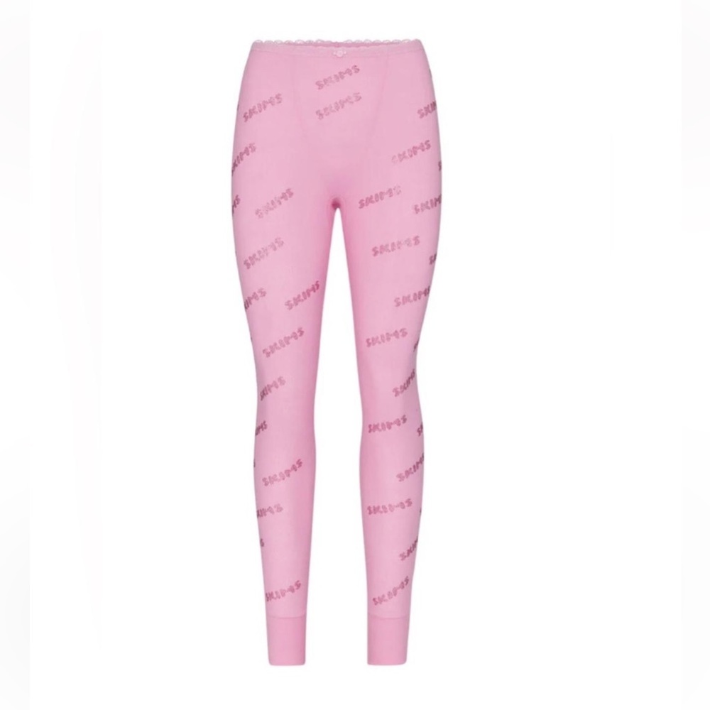 SKIMS rhinestone logo pointelle leggings in pink Size: S